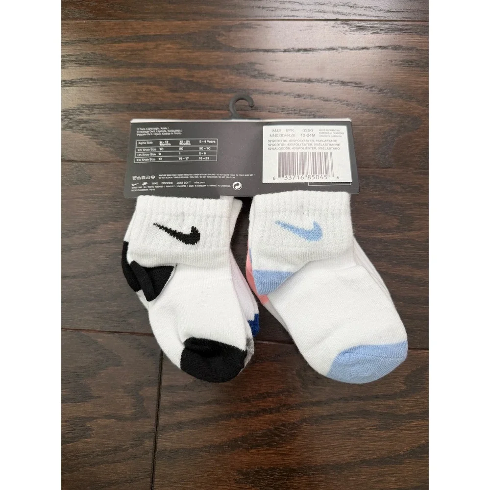 Nike Infant 6 Pack Lightweight Ankle Socks White Multi NN0299-R26 12-24 Months